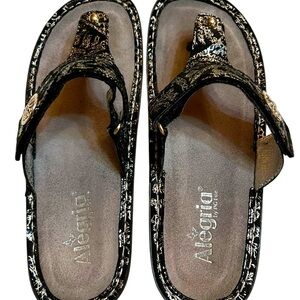 Alegria Black and Silver Patterned Sandals Size 10